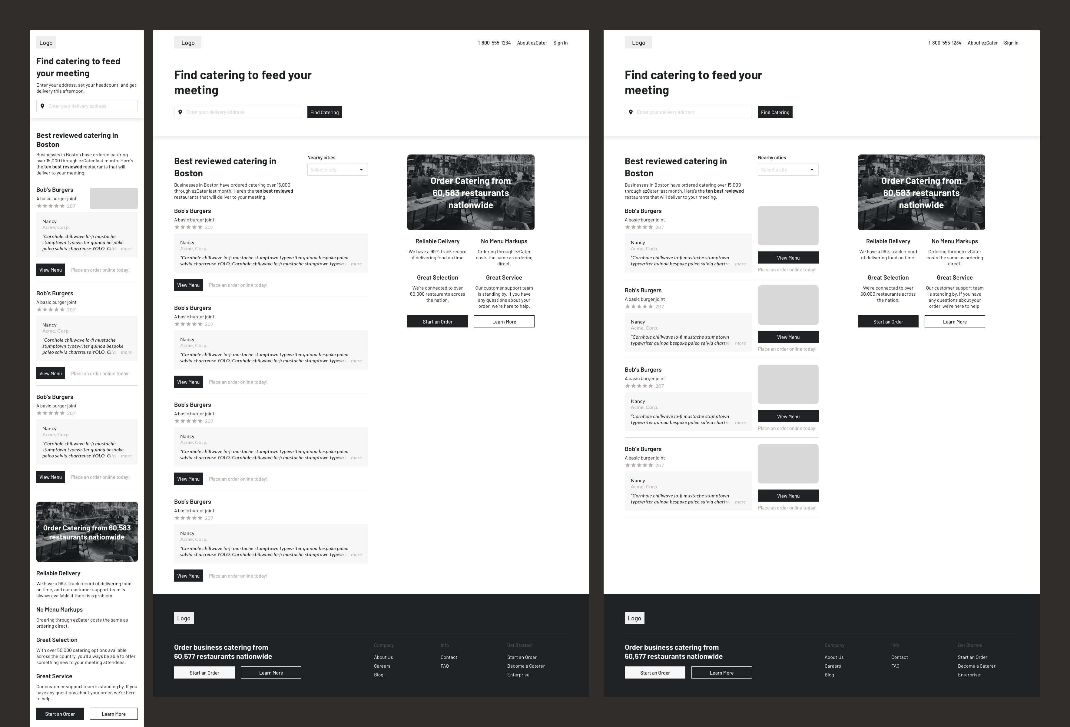 The reviews microsite showed the top reviewed catering partners in each city. This was another attempt at increasing SEO position in metro-related search terms.